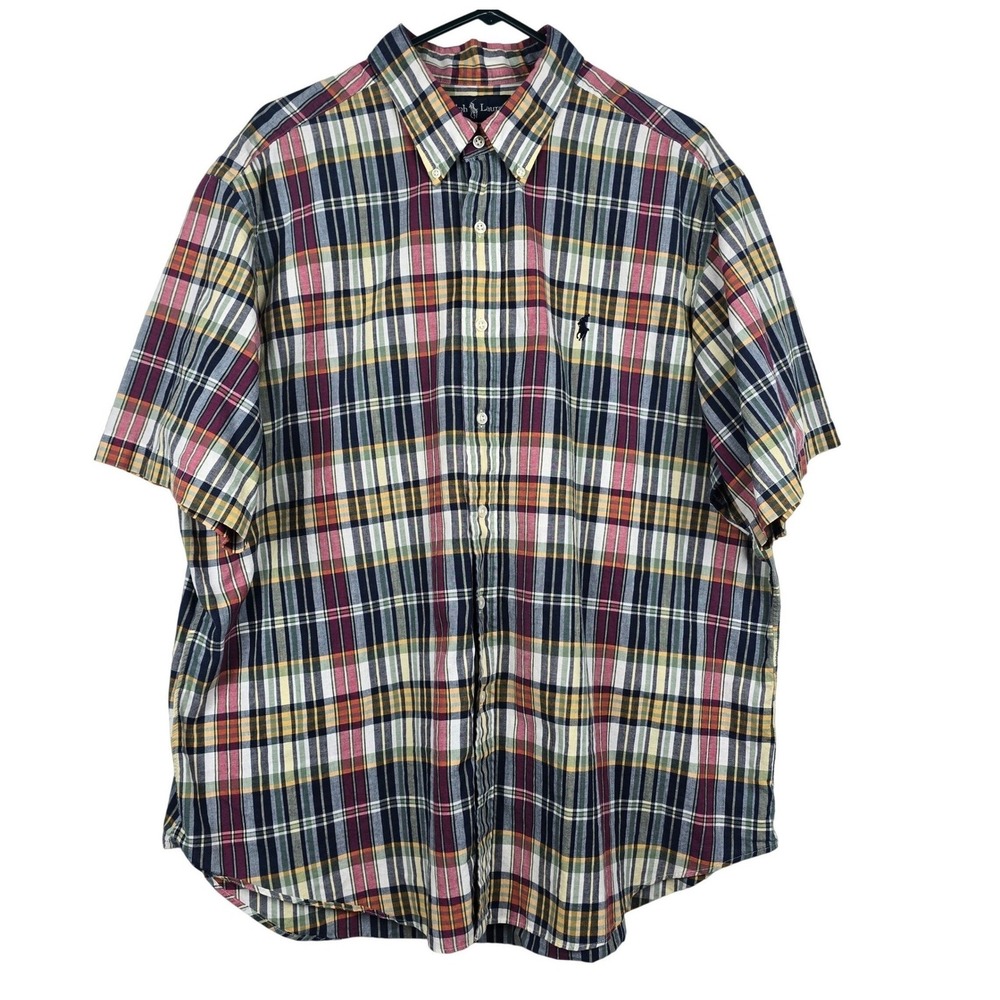 Ralph Lauren Classic Fit Plaid Short Sleeve Shirt Mens XXL Multi Color Pony Logo